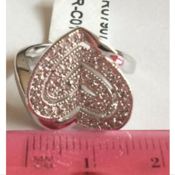 Silver Heart Cocktail Ring Size 5 6 10 Cubic Zirconia Statement Rhodium Plated - Picture 8 of 8